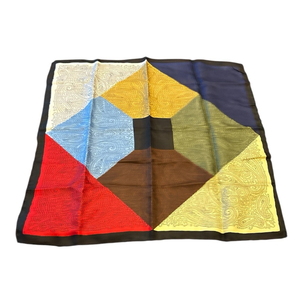 Vintage 100% silk hand rolled color block scarf. Made in Italy. AR14
